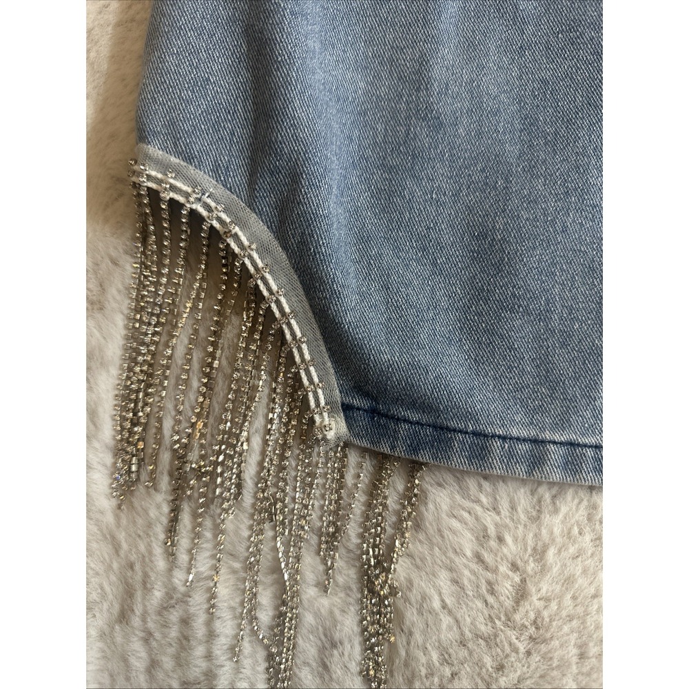 Cloud Ten Denim, Mini Skirt With A‎ Cut-Out, Rhinestone Fringe Embellishment S - Picture 6 of 9